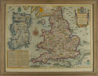Mapa representando as invasões da Inglaterra e da Irlanda com al [sic] suas guerras Civill [sic] desde a conquista, c.1627 (gravura colorida à mão)