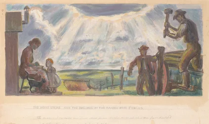 The Homestead and the Building of the Barbed Wire Fences (Estudo Mural para o Edifício Interior, General Land Office, Washington, D.C.)