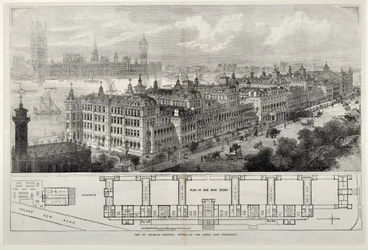 Novo Hospital St. Thomas inaugurado pela Rainha na última quarta-feira de 1871 (gravura em aço)