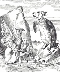 Alice, a Tartaruga Falsa e o Gryphon das Aventuras de Alice no País das Maravilhas