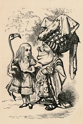 Alice carregando a cegonha e conversando com a duquesa de 1889