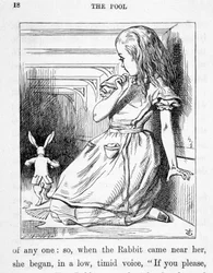 Alice et le coelho - em "As aventuras de Alice no País das Maravilhas e através do espelho" por Lewis Carroll, doente. John Tenniel (1820-1914)