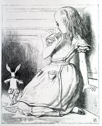 Alice et le coelho - em "As aventuras de Alice no País das Maravilhas e através do espelho" de Lewis Carroll, doente. John Tenniel (1820-1914)