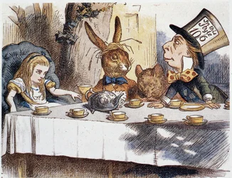 Alice tira os «» nos loucos»»» - em «As aventuras de Alice no País das Maravilhas e através do espelho», de Lewis Carroll, ilustração de John Tenniel (1820-1914)