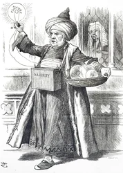 Desenho animado representando William Ewart Gladstone como Aladdin