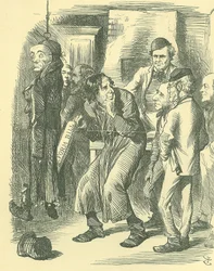 A Escola Política de Fagin: Reforma do Parlamento - extensão da franquia. Disraeli levou o Projeto de Lei da Reforma através dos Comuns em 1867, reivindicando crédito pela aceitação da legislação. Aqui ele é mostrado escolhendo-a do bolso do Senhor John Ru