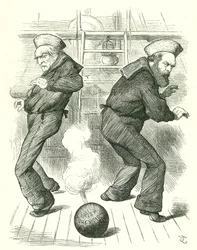A Concha Viva: A administração de Salisbury (direita) renunciou em janeiro para ser seguida em fevereiro pela terceira administração de Gladstone (esquerda). Nenhum dos políticos gostou de lidar com os problemas da Irlanda. John Tenniel cartoon de Punch, L