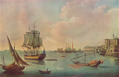 Guerra inglesa dos homens no porto de Malta no porto de Malta, c1805