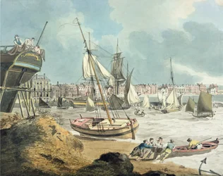 Porto em Weymouth, Dorset, 1805 (caneta, tinta e aquarela sobre papel)