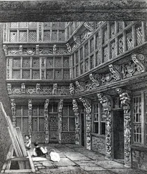 Uma Mansão Magnífica, recentemente em pé na Hart Street, Crutched Friars, publicada em "Ancient Topography of London", de Smith, 1815