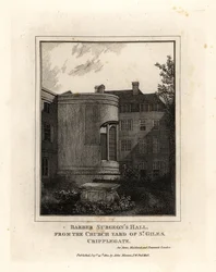 Barber Surgeons Hall, Monkwell Street, a partir do pátio da igreja de St Giles, Cripplegate
