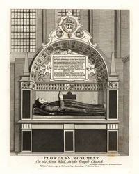 Monumento Edmund Plowdens na parede norte da Igreja do Templo