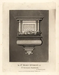 Efígie e monumento a um homem honesto William Emerson, morto em 1575, em St Mary Overies ou St Saviours Southwark.