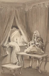 Hogarth depois da sua mulher ter vestido uma camisa de noite nova, amarra as suas coisas para enviar a Sir James Thornhill com uma carta na qual ele lhe dizia: "Ele levou a sua filha sem um beijinho para ela A--e