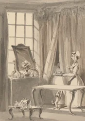 Hogarth fez o pequeno-almoço e envia uma chávena à sua esposa ao mesmo tempo ordenando que o cãozinho seja admitido no quarto da sua dona
