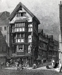 Casas Ultimamente em pé no canto oeste da Chancery Lane, Fleet Street, publicado em 1812
