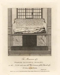 Monumento de Lady Frances Kniveton, Duquesa de Dudley, esposa de Sir Gilbert Kniveton, na igreja de St Giles in the Fields