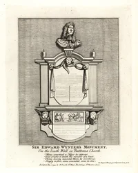 Monumento de Sir Edward Wynter, falecido em 1685, na parede sul da Igreja St Marys Church Battersea