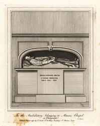 Monumento a Richard Fishbourne Mercer, falecido em 1625, no Ambulatório de Mercers Chapel, Cheapside