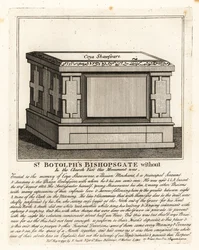 Monumento muçulmano ao estilo de um altar a Coya Shawsware, ou Khwaja Shahsuwar (1582-1626), comerciante e secretário de Nogdi implora ao embaixador persa, anteriormente em St Botolphs, Bishopsgate