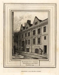 A entrada principal ou de rua do Leathersellers Hall, demolida em 1799