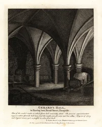 Abóbadas subterrâneas no Gerards Hall Inn em Basing Lane, Bread Street, Cheapside