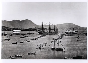 Vista do Porto, Hong Kong, de "Ilustrações da China e seus habitantes", de J. Thomson, publicado em 1873