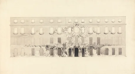 Desenho Arquitectónico de um Edifício com Símbolos Astrológicos