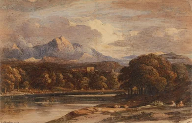 Paisagem montanhosa com lago