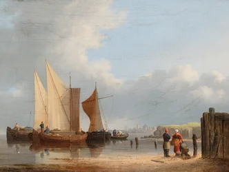 Barcos holandeses numa calmaria (óleo sobre painel)