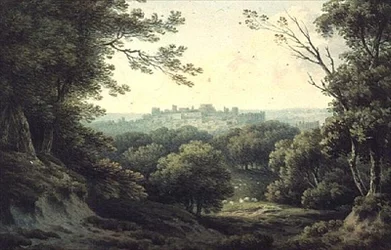 Uma vista distante do castelo de Windsor