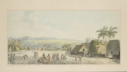 19: Uma visão do interior, em Atooi, de uma série de aquarelas ilustrando a última viagem do capitão Cook, c.1773-84
