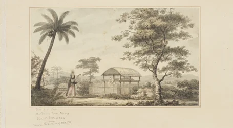 45: Vista de uma Tumba, de uma série de aguarelas ilustrando a última viagem do Capitão Cook, c.1773-84 (aguarela sobre papel)