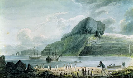 Uma vista do porto de Natal na terra de Kerguelen, 1781-4