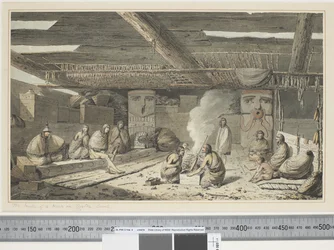 F.24 O interior de uma casa em Nootka Sound, c.1773-84 (aquarela)