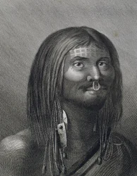 Homem polinésio de Nootka Sound, ilustração de John Webber (1752-1793) feita durante a terceira viagem (1776-1779) de James Cook (1728-1779),