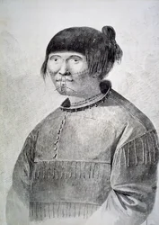 Retrato de Tatuado nativo da ilha de Unalaska