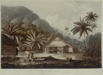 Vista da ilha de Cracatoa, de "Views in the South Seas", pub. 1789 (gravura)