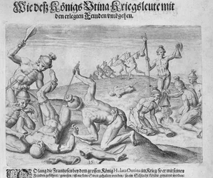 Canibalismo, gravado por Theodor de Bry (1528-98)
