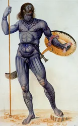 Homem picto segurando um escudo
