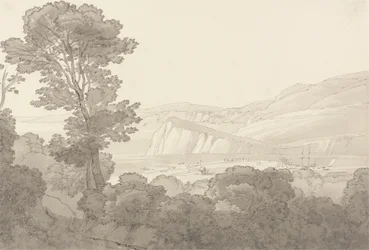Vista de um bosque, com vista para o rio e colinas em Teignmouth, Devon