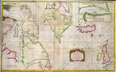 Carta dos mares e estreitos mostrando a possibilidade de uma Passagem Noroeste entre a Baía de Hudson e o Mar do Sul