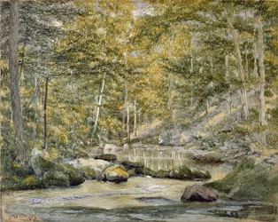 Woodland Pool with Men Fishing, 1870 (wc no papel)