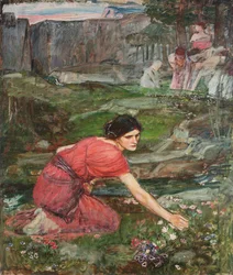 Um estudo: Donzelas colhendo flores em um riacho, c. 1909-1914