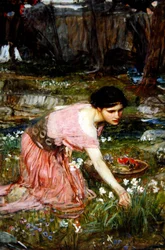 Criados colhendo flores por um riacho, c.1911 (óleo sobre tela)