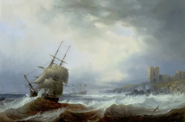 Navios a bater ao largo de uma costa de Lee (óleo sobre tela)