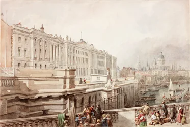 Somerset House e St Pauls da Ponte de Waterloo (bodycolour)