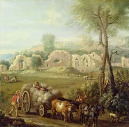 Haycart Passing a Ruined Abbey, c.1740-50 (óleo sobre tela)