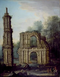 As ruínas do Castelo de Holdenby, Northamptonshire, cerca de 1735-45