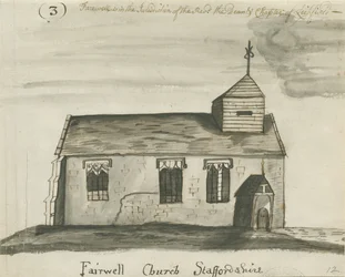 Igreja de despedida: desenho em caneta e lavagem em sépia, nd [c 1780]